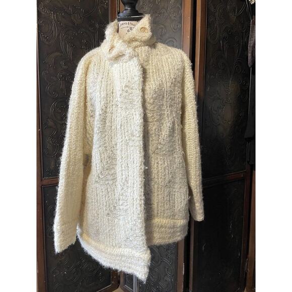 P.G.E Mohair Blend‎ Ivory Knit Cardigan Sweater Women's Size L - Picture 2 of 7